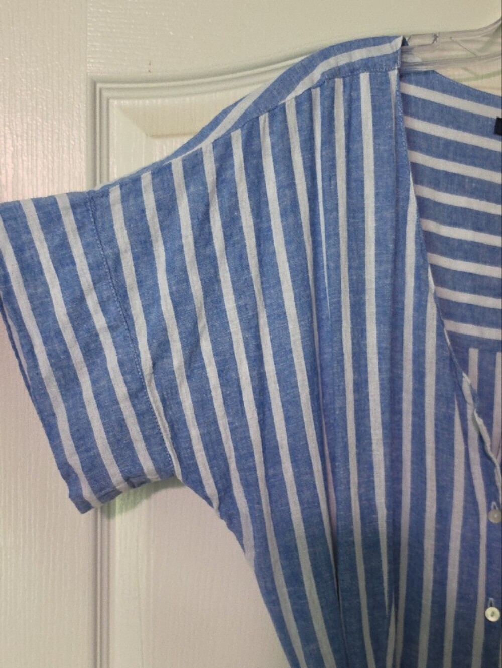 Chaps Blue & White Striped Button-Front Midi Dress with Tie Waist - Picture 3 of 8